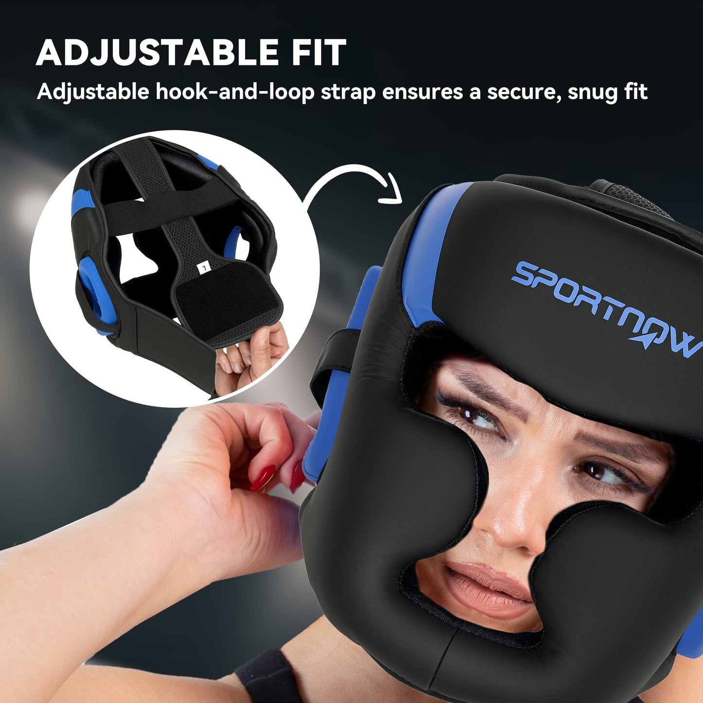 Boxing Headguard, Boxing Headgear Helmet with Adjustable Strap for Full Face Protection for Kickboxing Sparring Martial Arts Karate Taekwondo, Blue-4