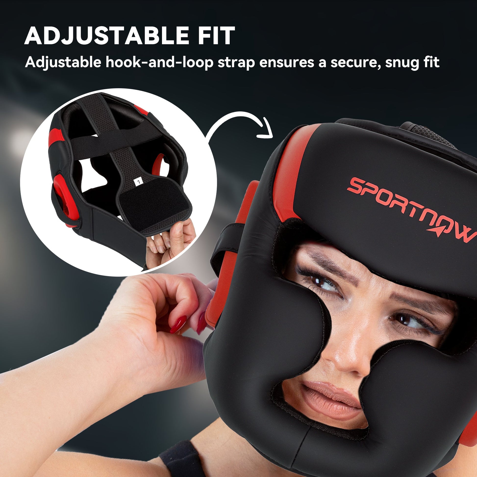 Boxing Headguard, Boxing Headgear Helmet with Adjustable Strap for Full Face Protection for Kickboxing Sparring Martial Arts Karate Taekwondo, Red-4