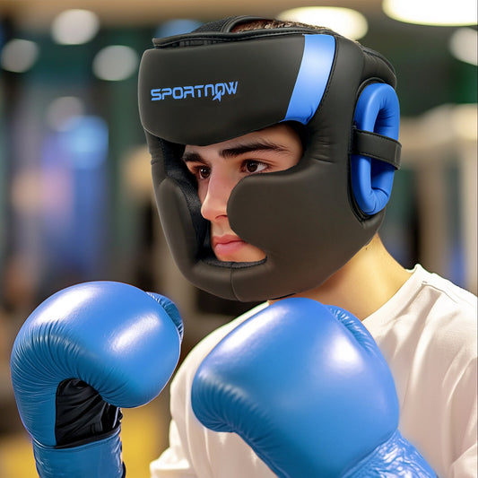 Boxing Headguard, Boxing Headgear Helmet with Adjustable Strap for Full Face Protection for Kickboxing Sparring Martial Arts Karate Taekwondo, Blue-1